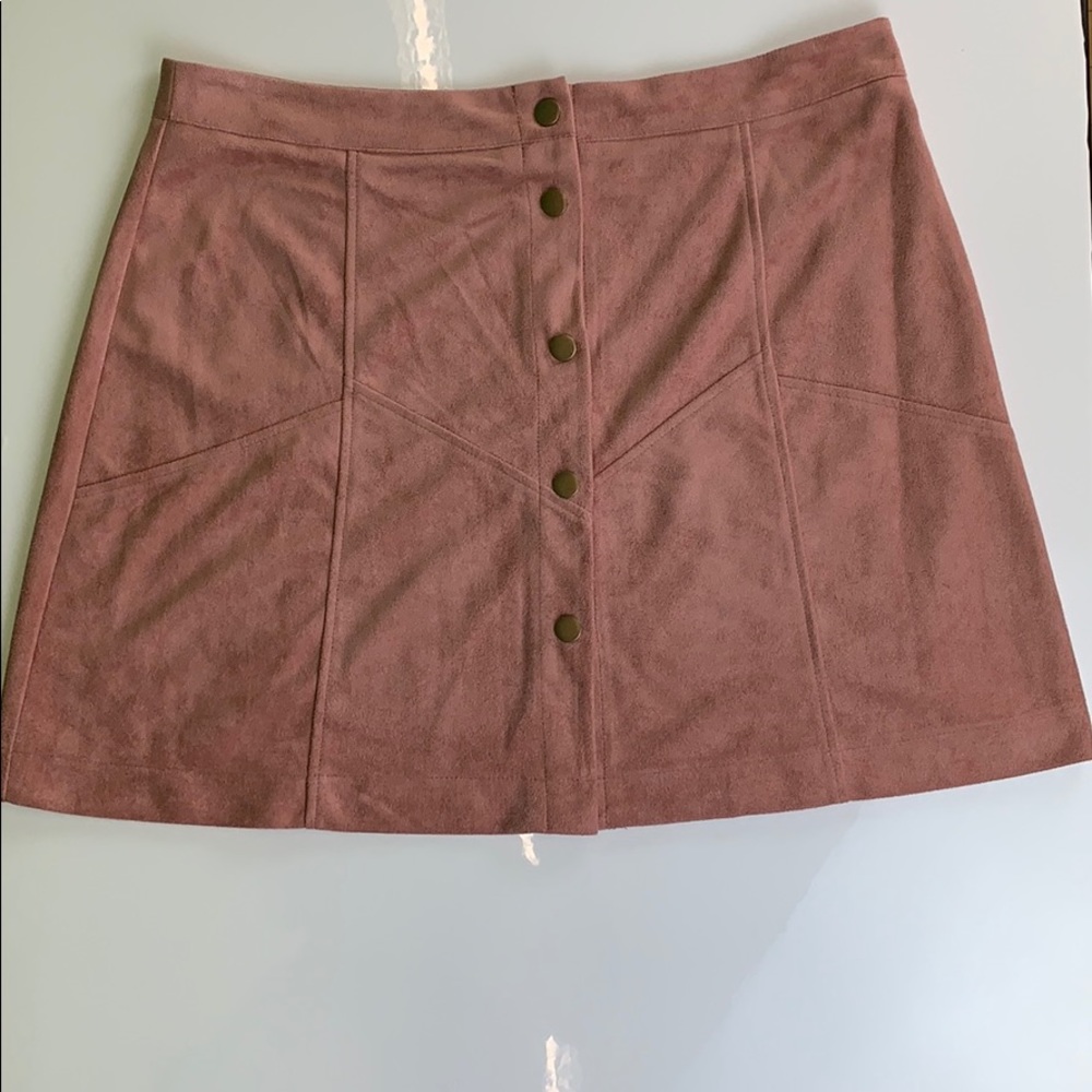Faux suede button down skirt